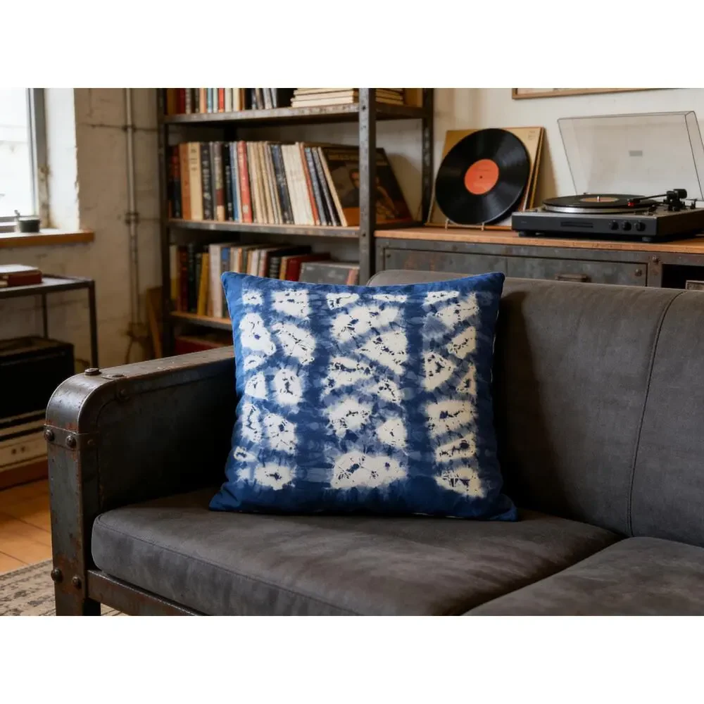 Handmade Indigo Batik Pillow Cover | Cotton Throw | Modern Geometric